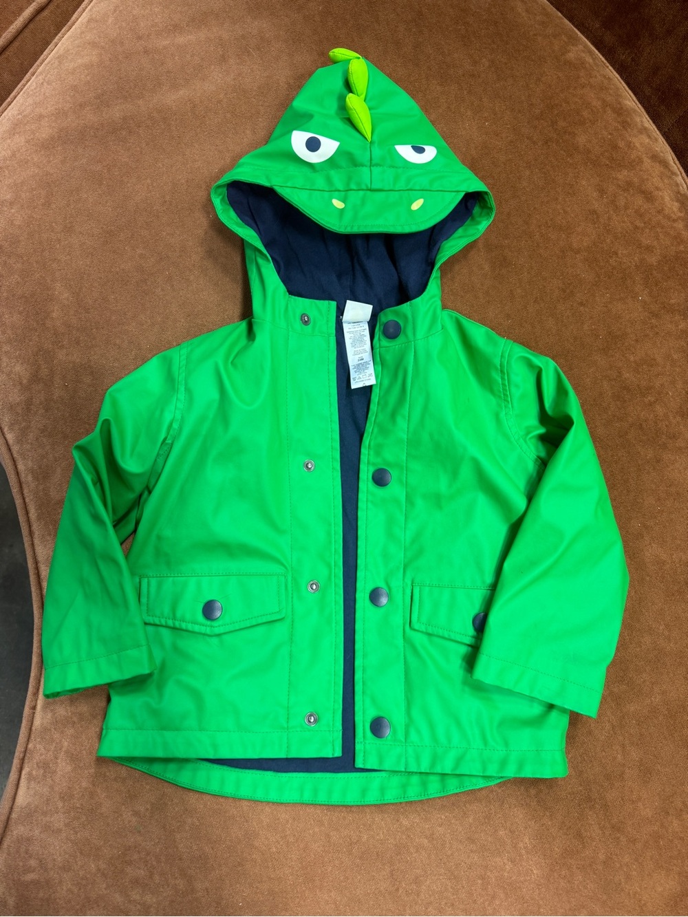 Little Me Bright Green Dino Hooded Raincoat